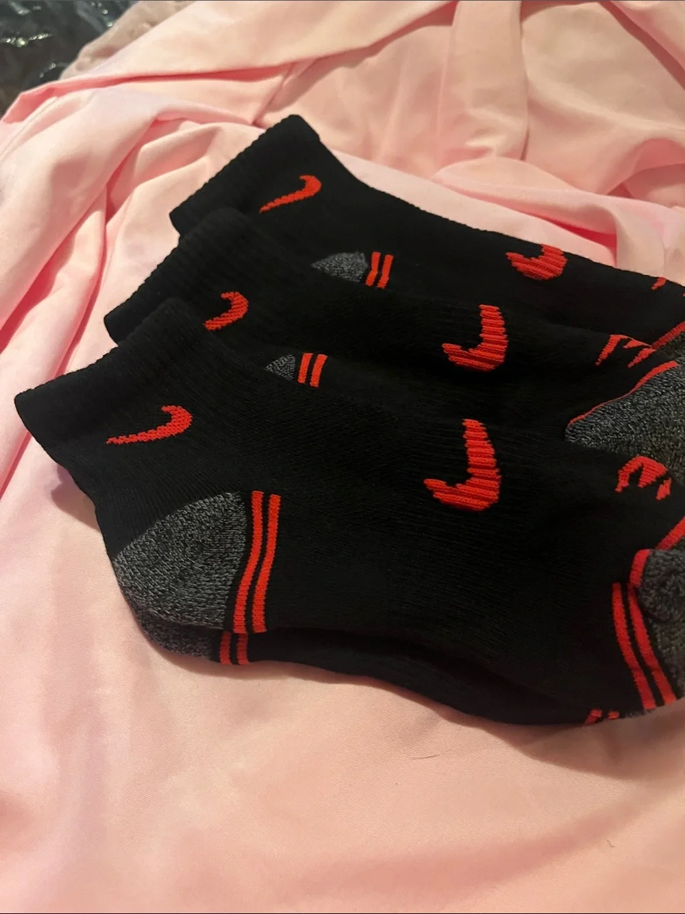 Boy s Black Athletic Ankle Socks with Red Swoosh Accents Nike 3 pair